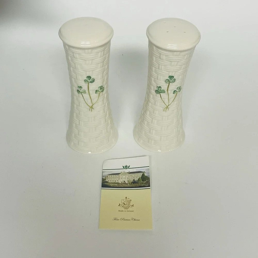Belleek‎ Pottery Ireland Shamrock Basket Weave 6